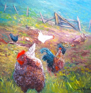 Farmyard Chickens, helenblairsart