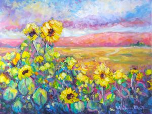 Sunflowers in my garden, by Helen Blair, original oil painting