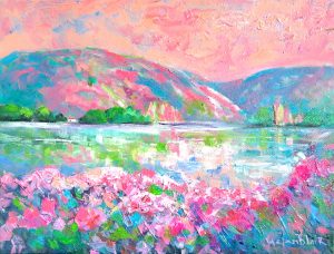 Lake Dunstan Spring, Original oil painting by Helen Blair